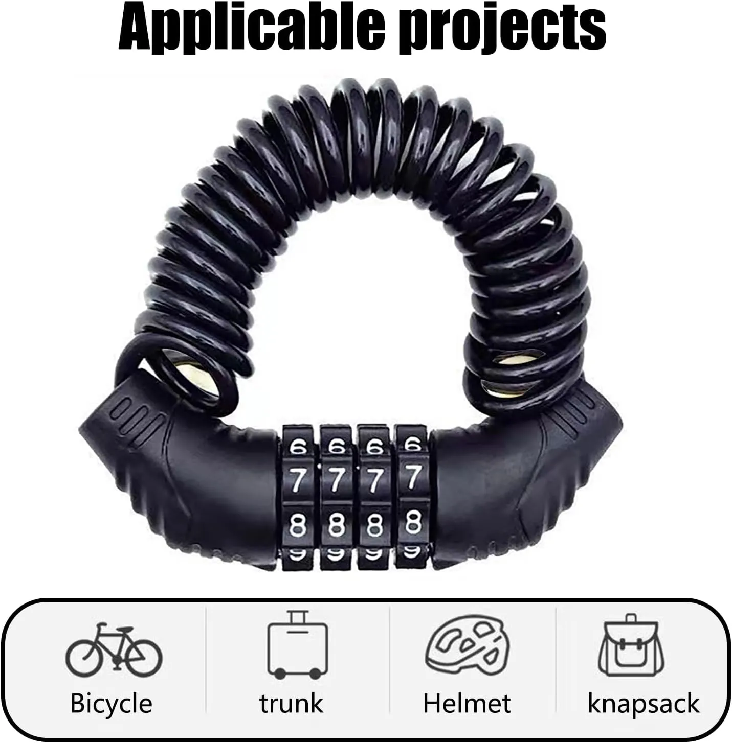 1 PC Motorcycle Helmet Locks, Anti-Theft Bike Password Lock, 59In Retractable Bicycle Wheel Security Locking Chain, Universal for Luggage Stroller Motorbike Scooter (Black)