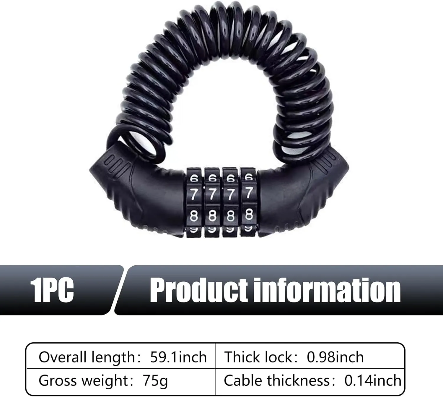 1 PC Motorcycle Helmet Locks, Anti-Theft Bike Password Lock, 59In Retractable Bicycle Wheel Security Locking Chain, Universal for Luggage Stroller Motorbike Scooter (Black)