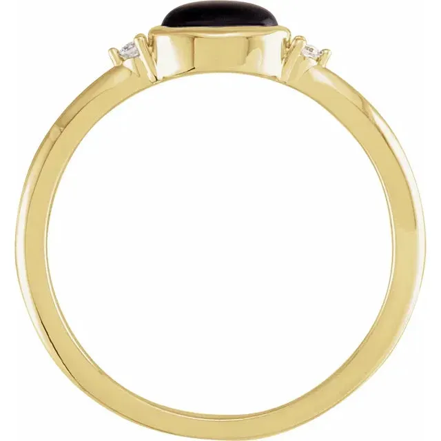 14K Yellow Gold Natural Black Onyx & .03 CTW Natural Diamond Ring