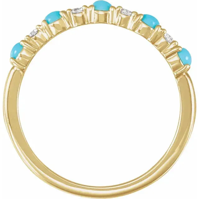 14K Yellow Gold Natural Turquoise & 1/8 CTW Natural Diamond Ring