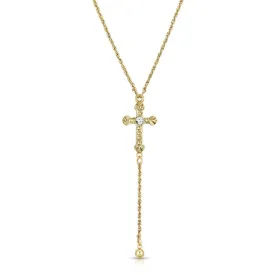 1928 Jewelry Gold Cross Round Clear Crystal Y-Necklace 15"   3" Extender