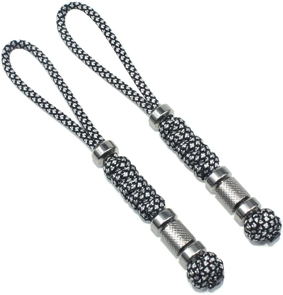 2 Pack Paracord Knife Lanyard with Stainless Steel Beads Paracord Lanyards for Knife EDC Tools Keychains (White & Black, 5.3 INCHES)