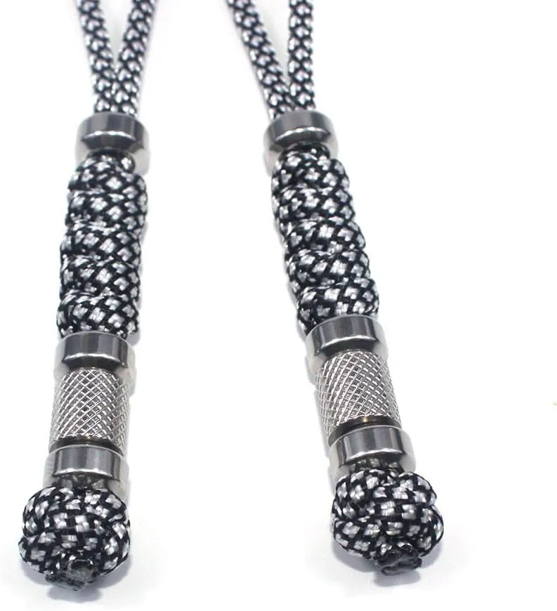 2 Pack Paracord Knife Lanyard with Stainless Steel Beads Paracord Lanyards for Knife EDC Tools Keychains (White & Black, 5.3 INCHES)