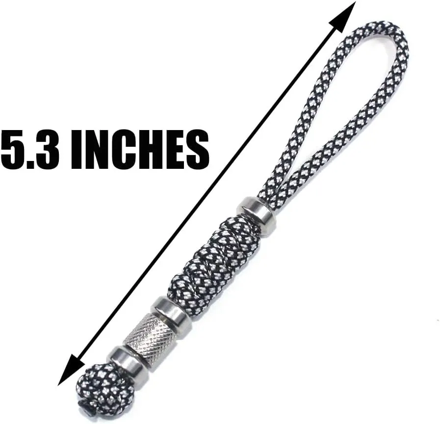 2 Pack Paracord Knife Lanyard with Stainless Steel Beads Paracord Lanyards for Knife EDC Tools Keychains (White & Black, 5.3 INCHES)