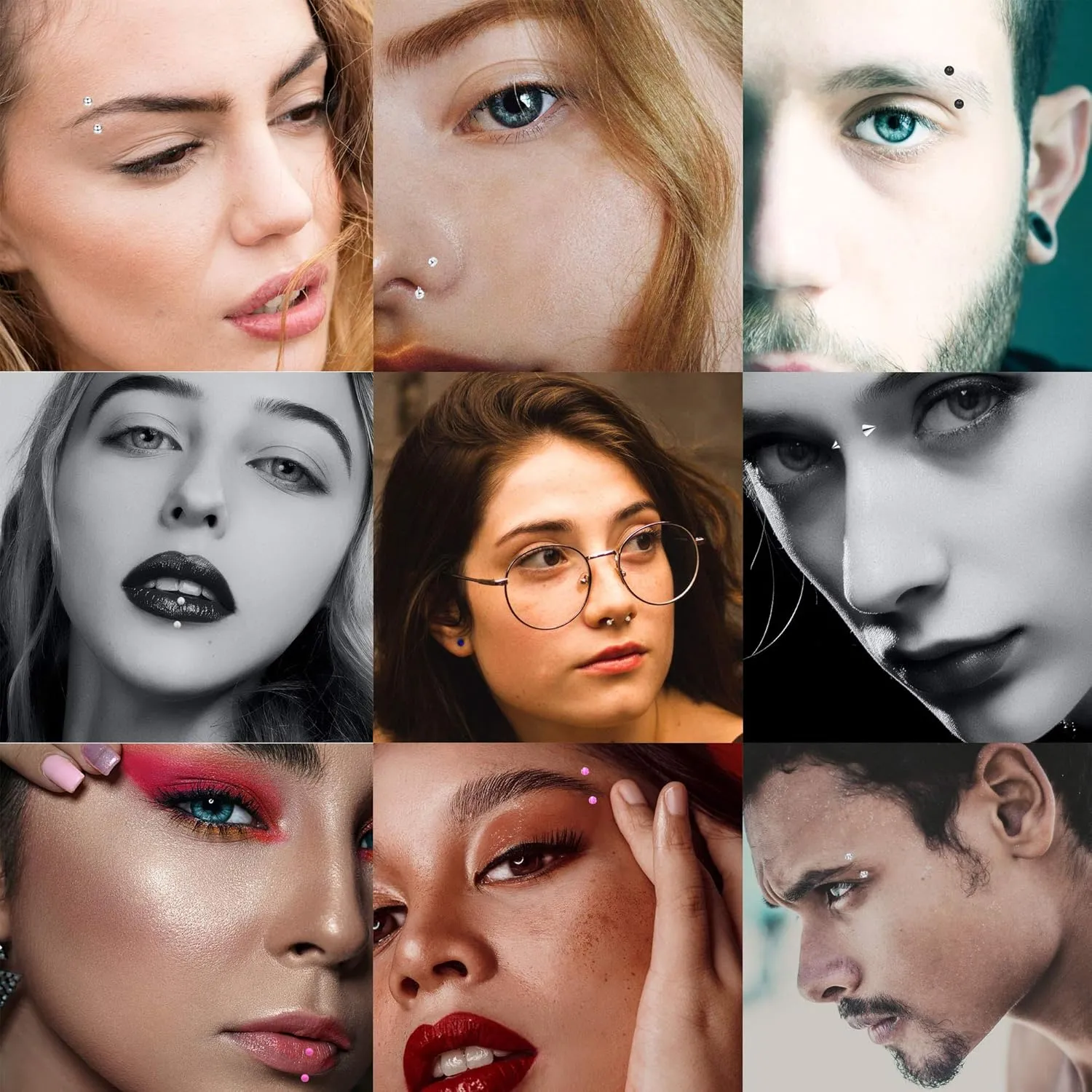 20-48Pcs 16G Eyebrow Piercing Rook Curved Barbell Kit Eyebrow Tragus Lip Rings for Women Men 8-10mm