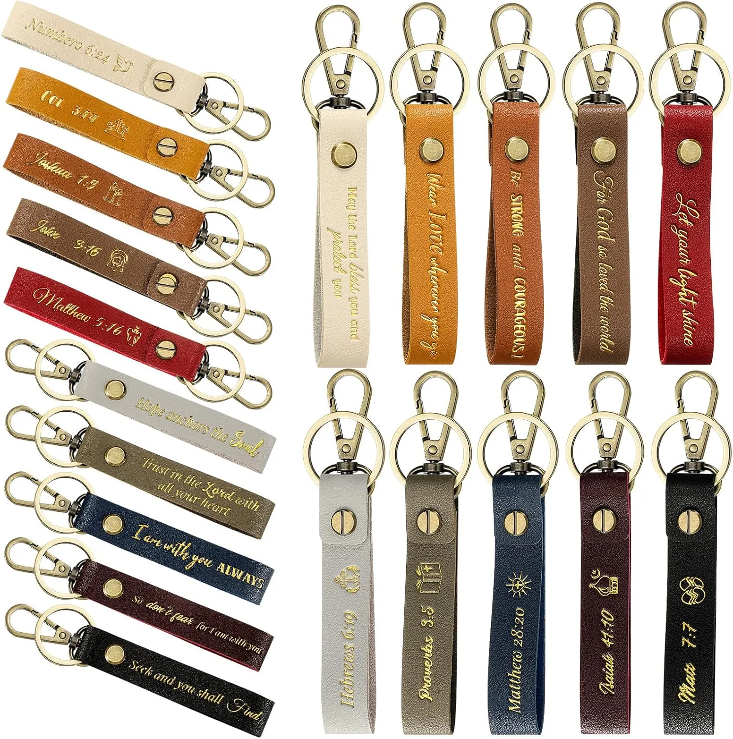 20 Pcs Christian Key Chain Leather Religious Keychain Inspirational Bible Key Chains Verse Quote Keychains Easter Day Gift