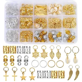 200PCS Hair Beads for Women Braids, Loc Jewelry for Hair, Dreadlocks Accessories, Metal Gold Silver Clips Cuffs Coils Shells Rings for Hair Braiding Beard Decoration for Girls Women