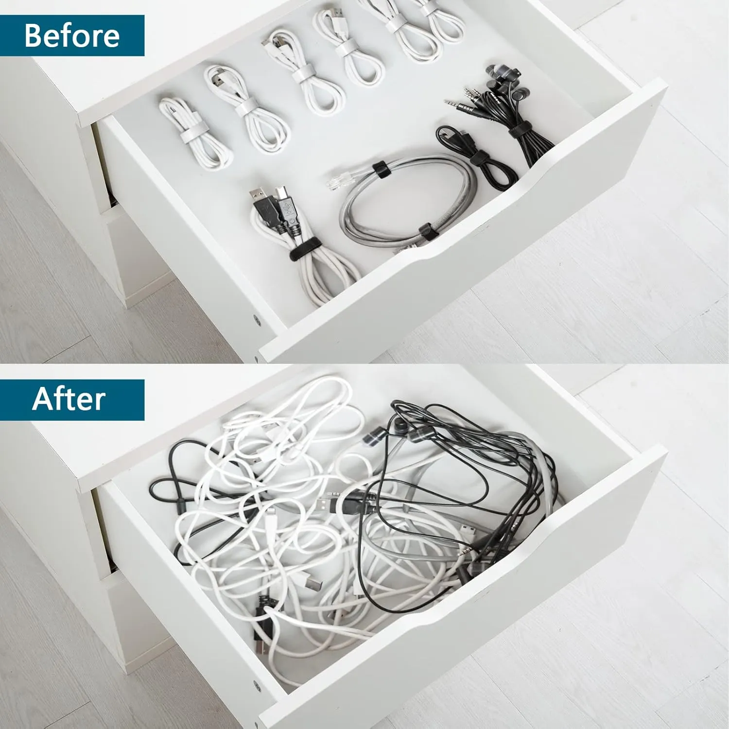 50PCS Reusable Cable Ties,Adjustable Cable Management,Cord Organizer,Cable Organizer,Multi-Purpose Wire Ties (25 Pcs Black and 25 Pcs White Cable Ties)