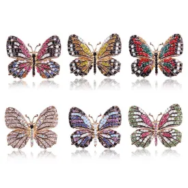 6PCS Fashion Crystal Butterfly Brooch, Multi-Color Rhinestone Crystal Brooches Pins, Cute Animal Shape Corsages Brooches for Women Decoration