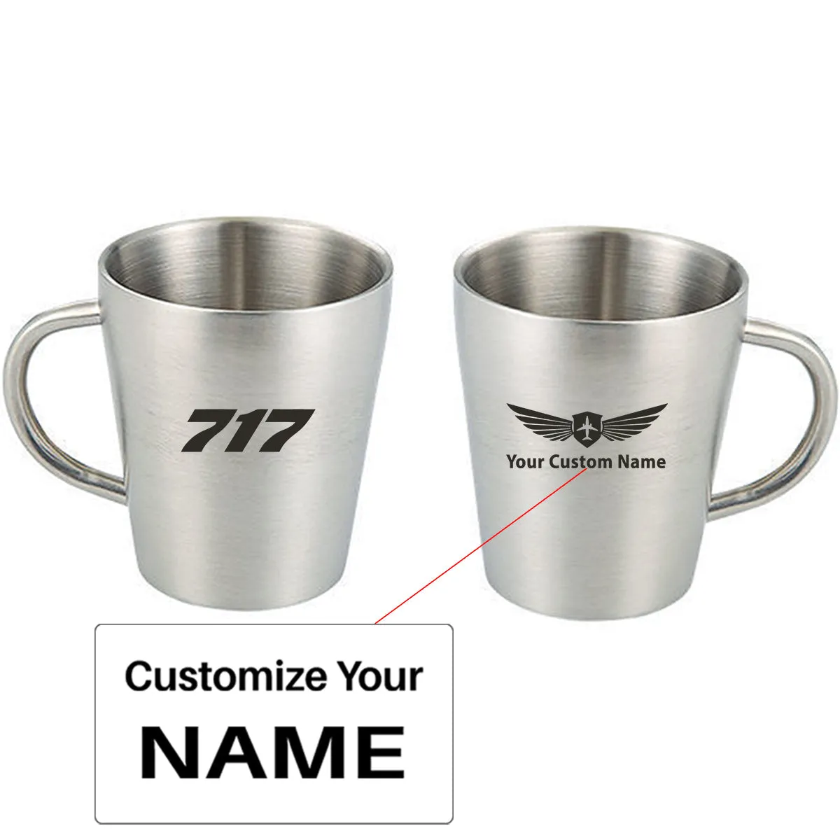 717 Flat Text Designed Stainless Steel Coffee Mugs
