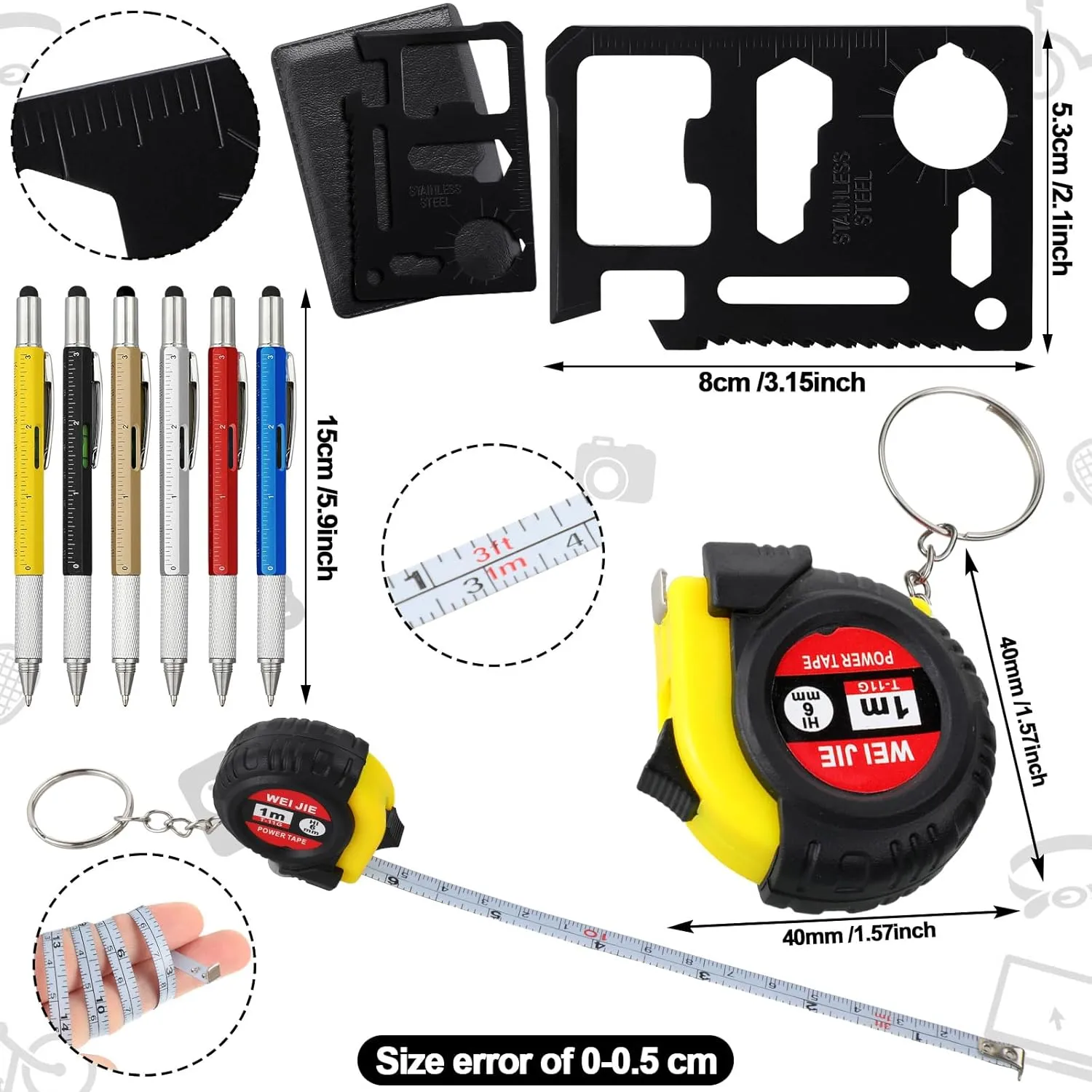 96 Pcs Mini Tape Screwdriver Keychain Set Fathers Gifts Employee Coworkers Men Gifts Bulk Adult Party Favors Measuring Keychains Multitool Pen Card Tool for Men Dad (Multicolor)