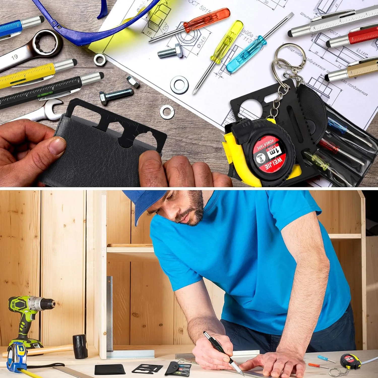 96 Pcs Mini Tape Screwdriver Keychain Set Fathers Gifts Employee Coworkers Men Gifts Bulk Adult Party Favors Measuring Keychains Multitool Pen Card Tool for Men Dad (Multicolor)