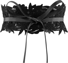 Ayliss Women's Lace Waist Belt Obi Bowknot Cinch Wide Belt Bow Tie Wrap Boho Corset Dress Waist Band Pu Leather