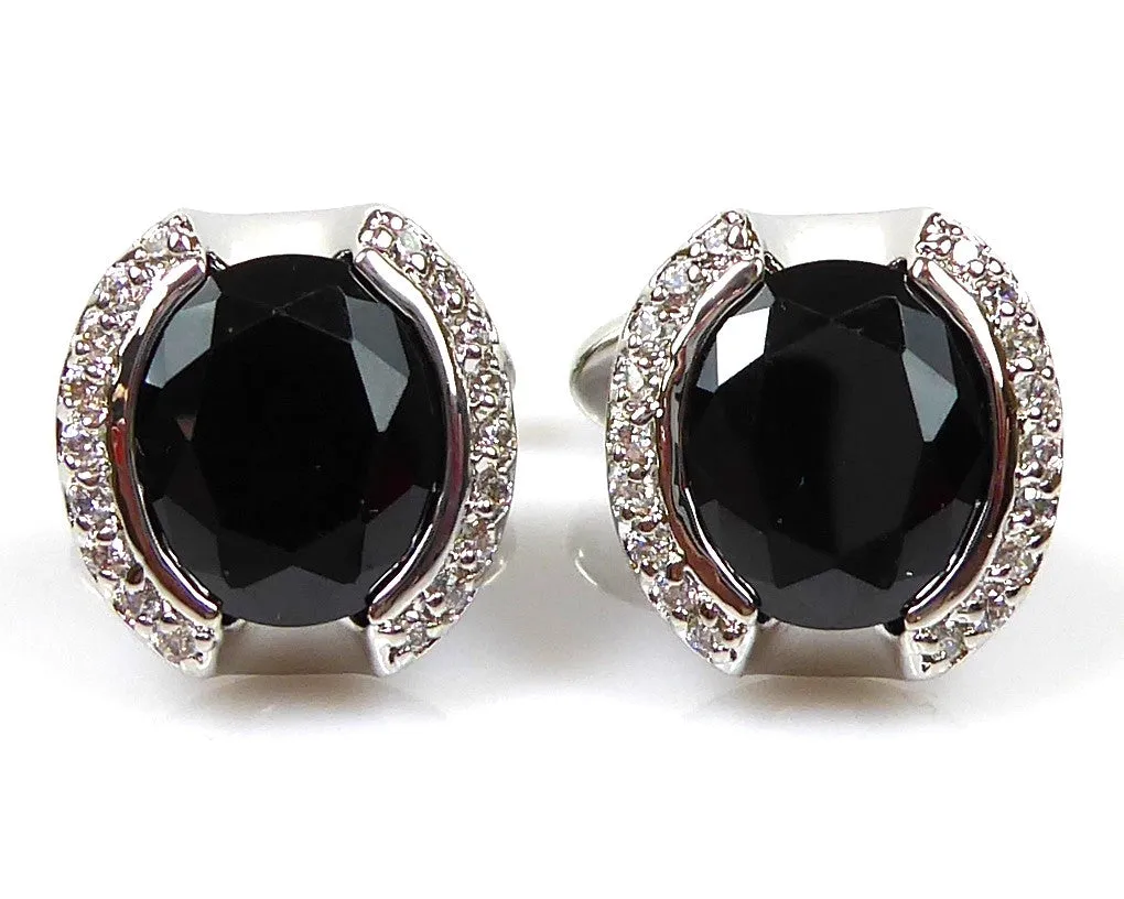 Black Round Stone Crystal Cufflinks