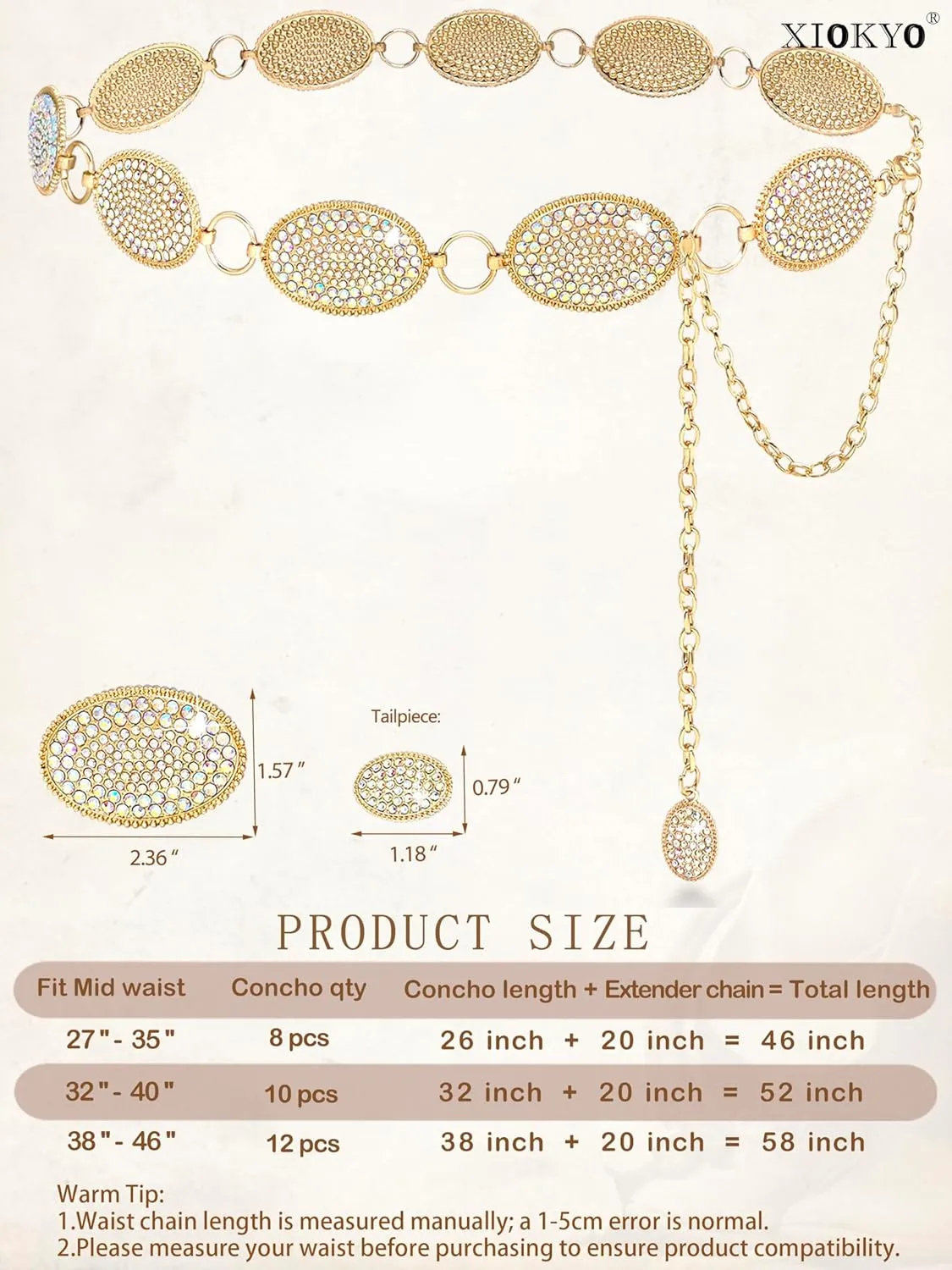 Bling Rhinestone Concho Belt Heavy Metal Western Crystal Chain Belt Cowgirl Sparkly Waist Chain for Women Dress