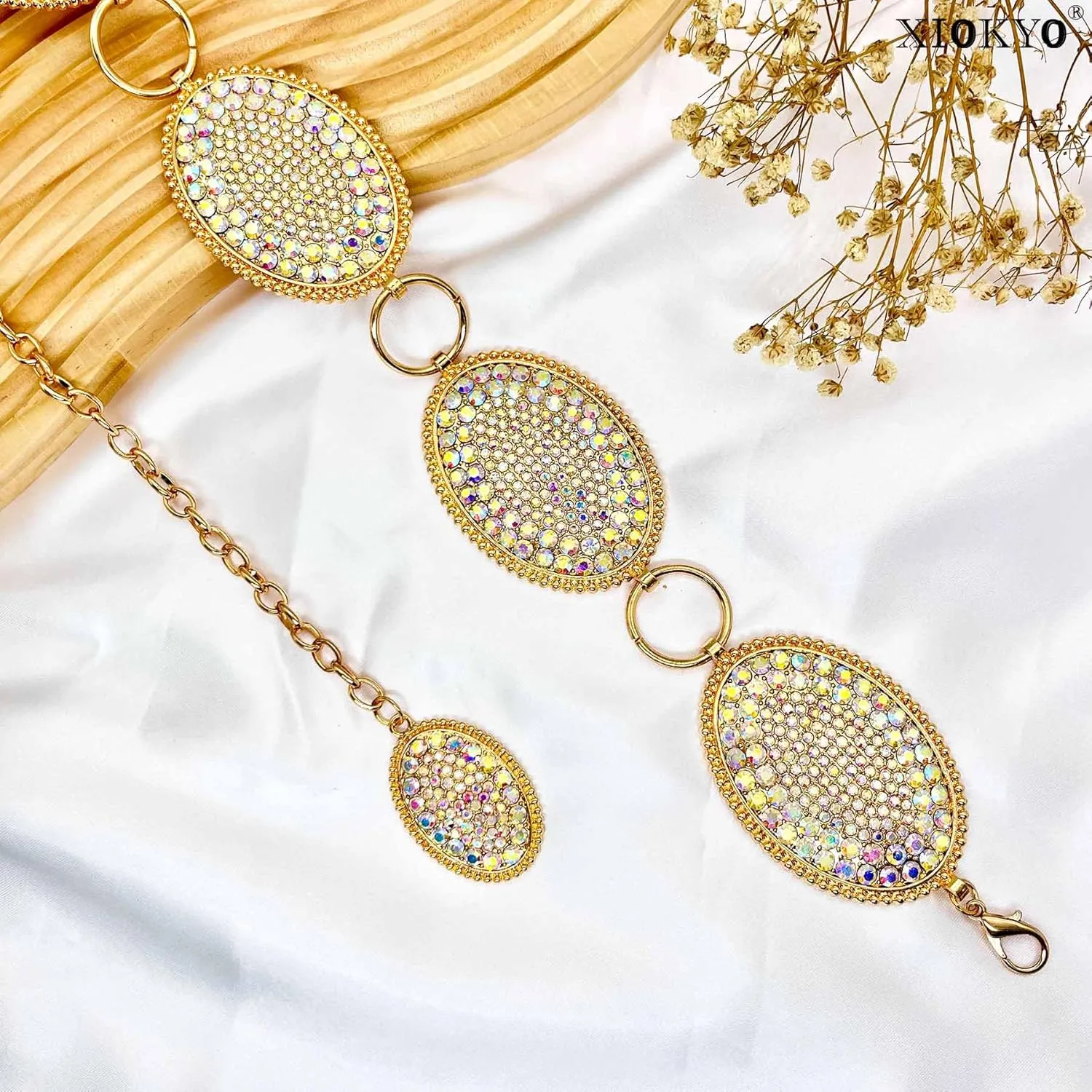 Bling Rhinestone Concho Belt Heavy Metal Western Crystal Chain Belt Cowgirl Sparkly Waist Chain for Women Dress