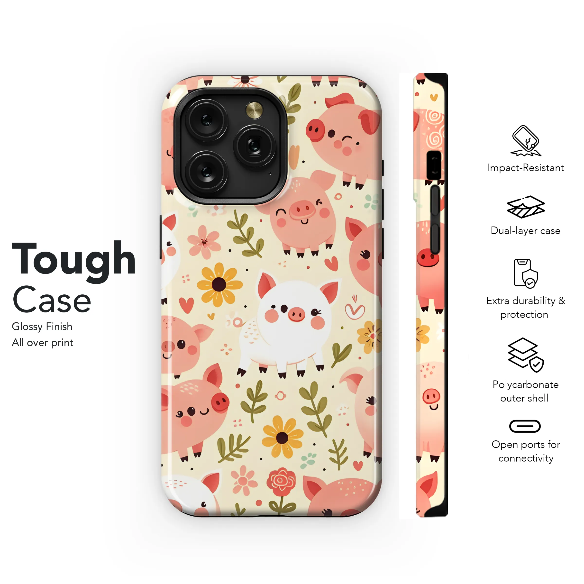 Cartoon Pig Phone Case iPhone Samsung Cover Pixel 3436