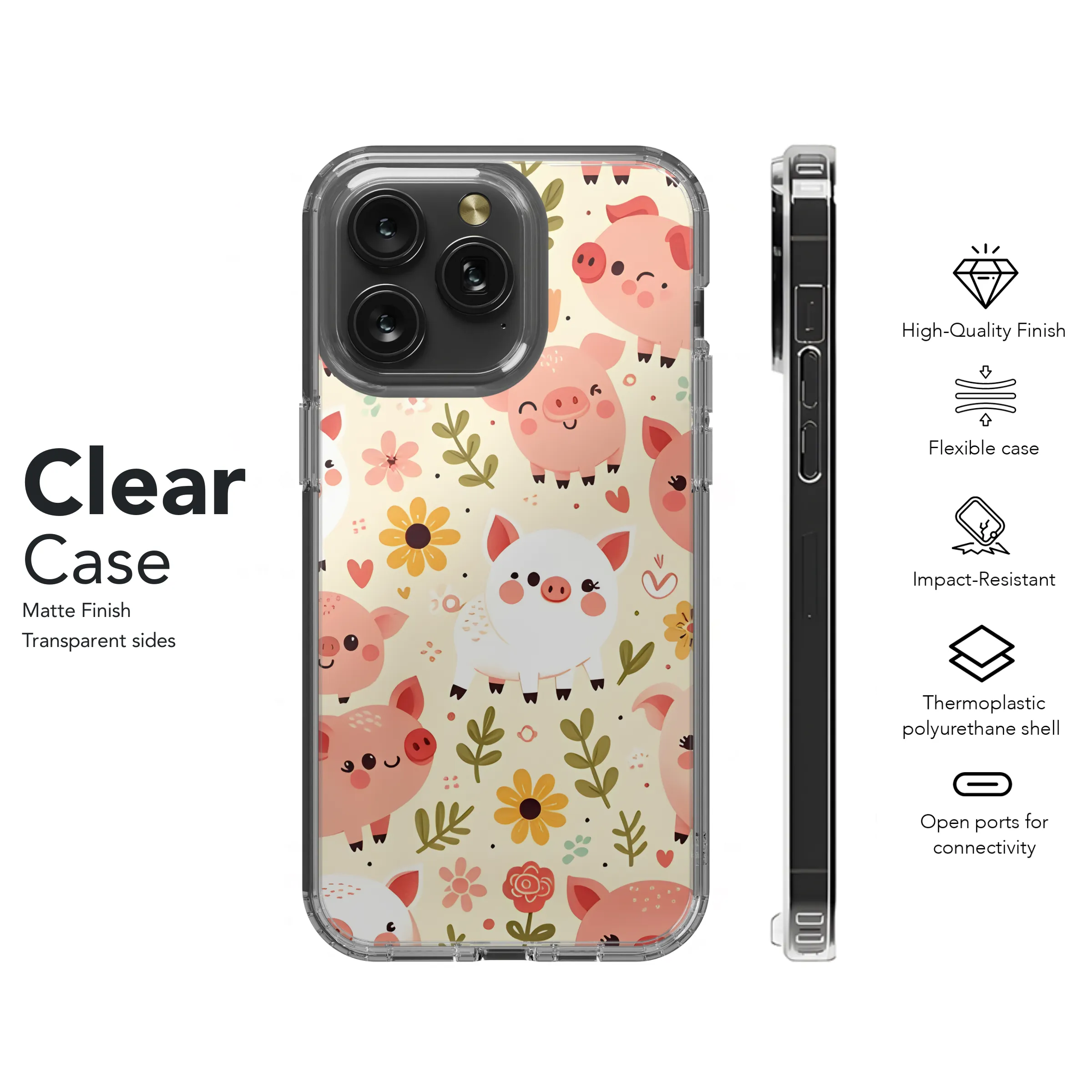Cartoon Pig Phone Case iPhone Samsung Cover Pixel 3436
