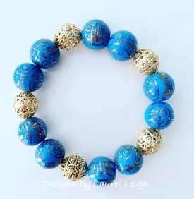 Chinoiserie French Blue & Gold Filigree Bracelet