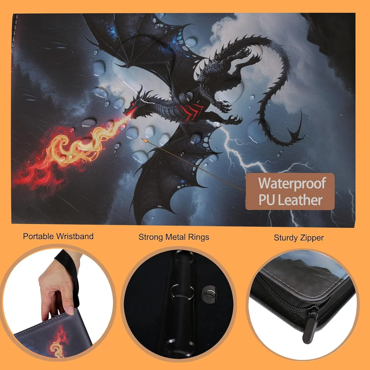 Cool Dragon Trading Card Binder - 9-Pocket Zipper Binder with 900 Pockets, Ideal for Card Collectors and Enthusiasts - Collectible Trading Card Album with Sleeves