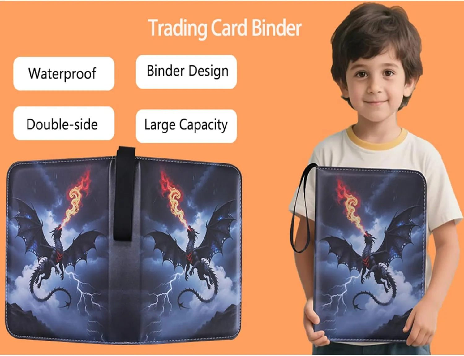 Cool Dragon Trading Card Binder - 9-Pocket Zipper Binder with 900 Pockets, Ideal for Card Collectors and Enthusiasts - Collectible Trading Card Album with Sleeves