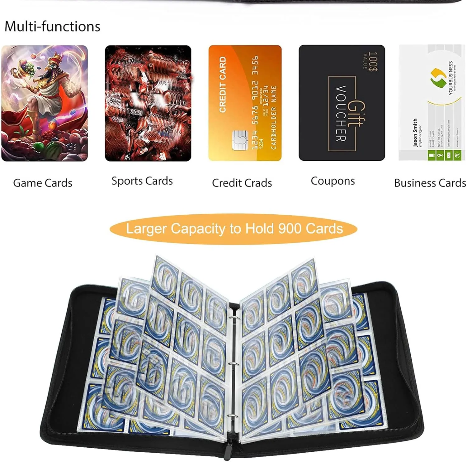 Cool Dragon Trading Card Binder - 9-Pocket Zipper Binder with 900 Pockets, Ideal for Card Collectors and Enthusiasts - Collectible Trading Card Album with Sleeves
