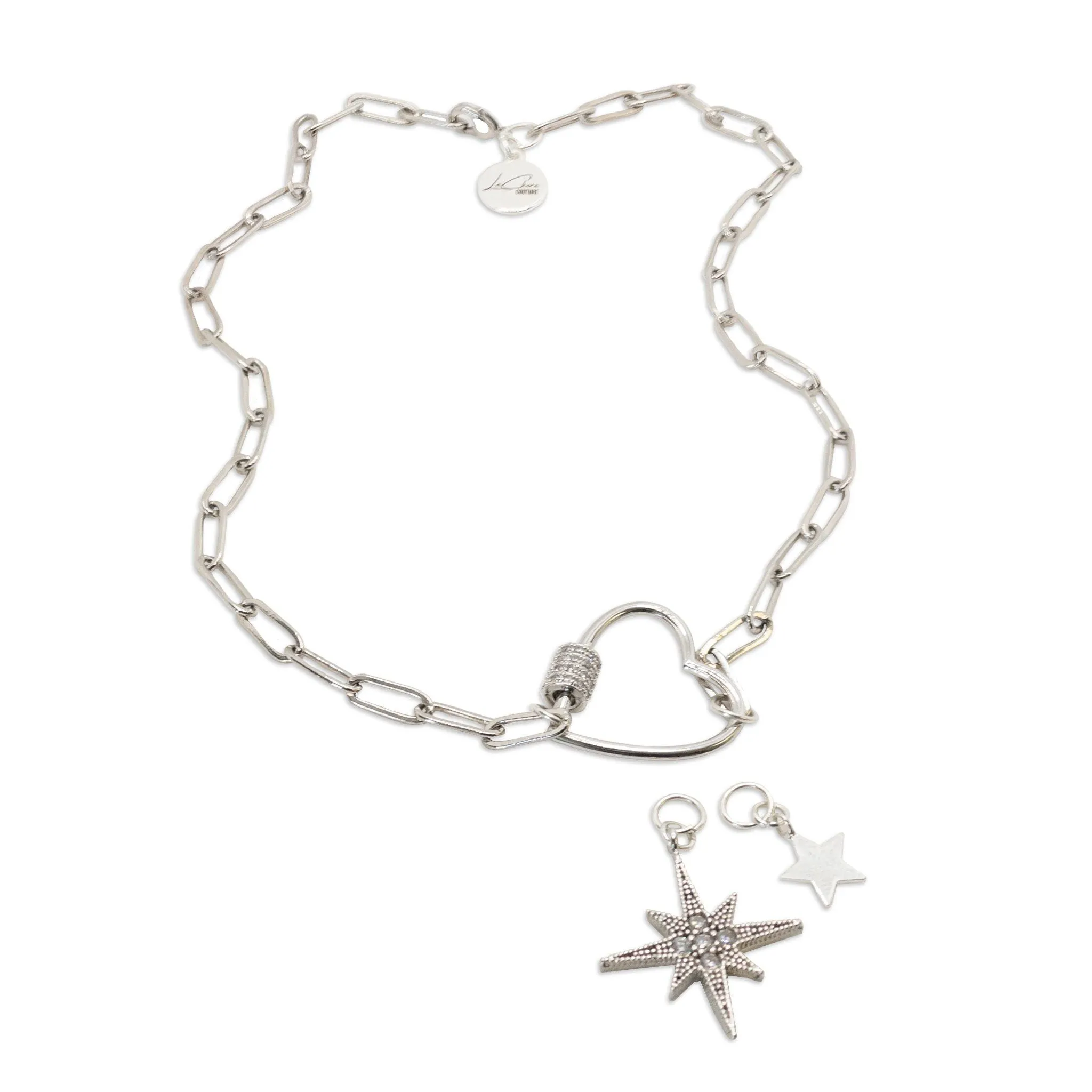 Crystal Love Lock Charm Necklace