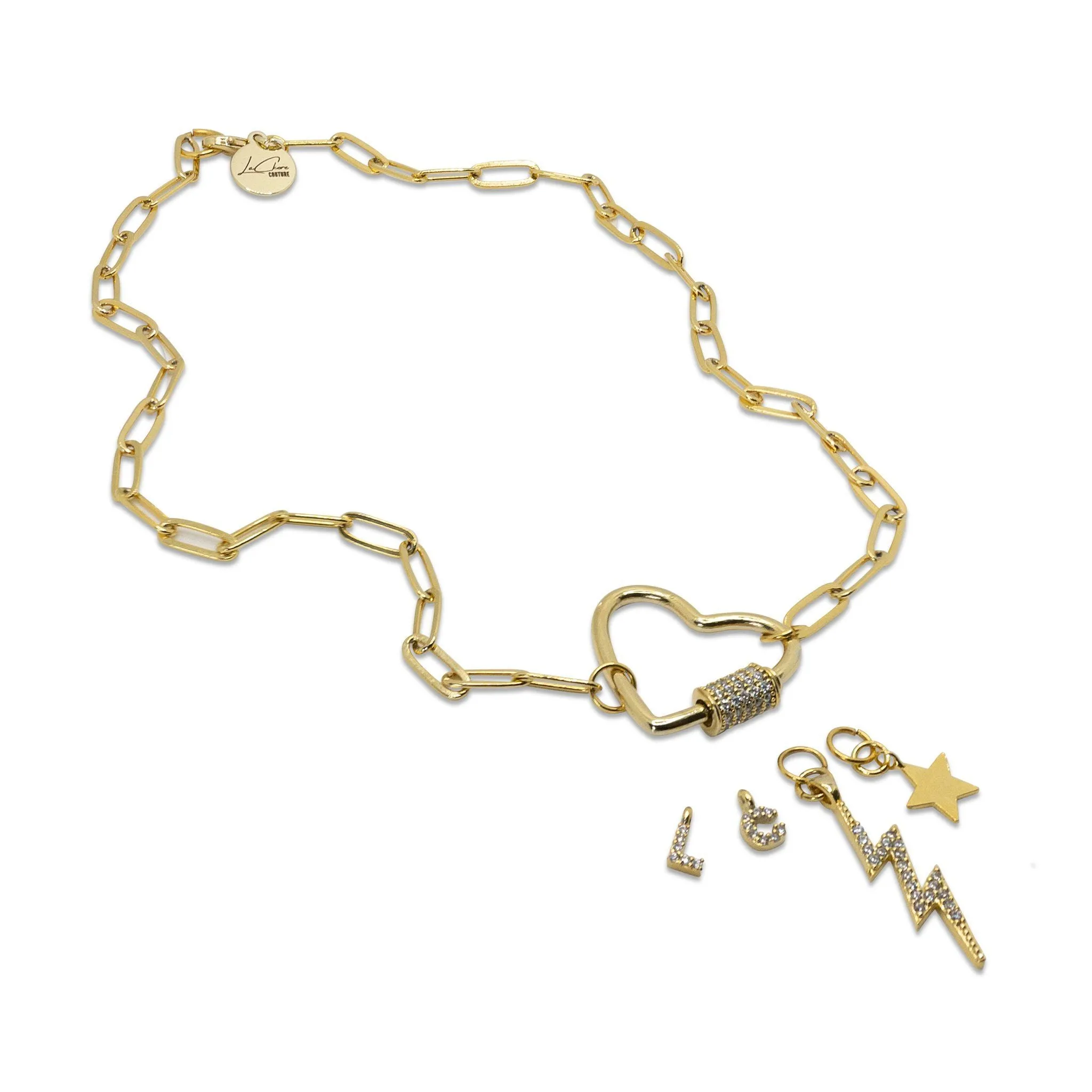 Crystal Love Lock Charm Necklace