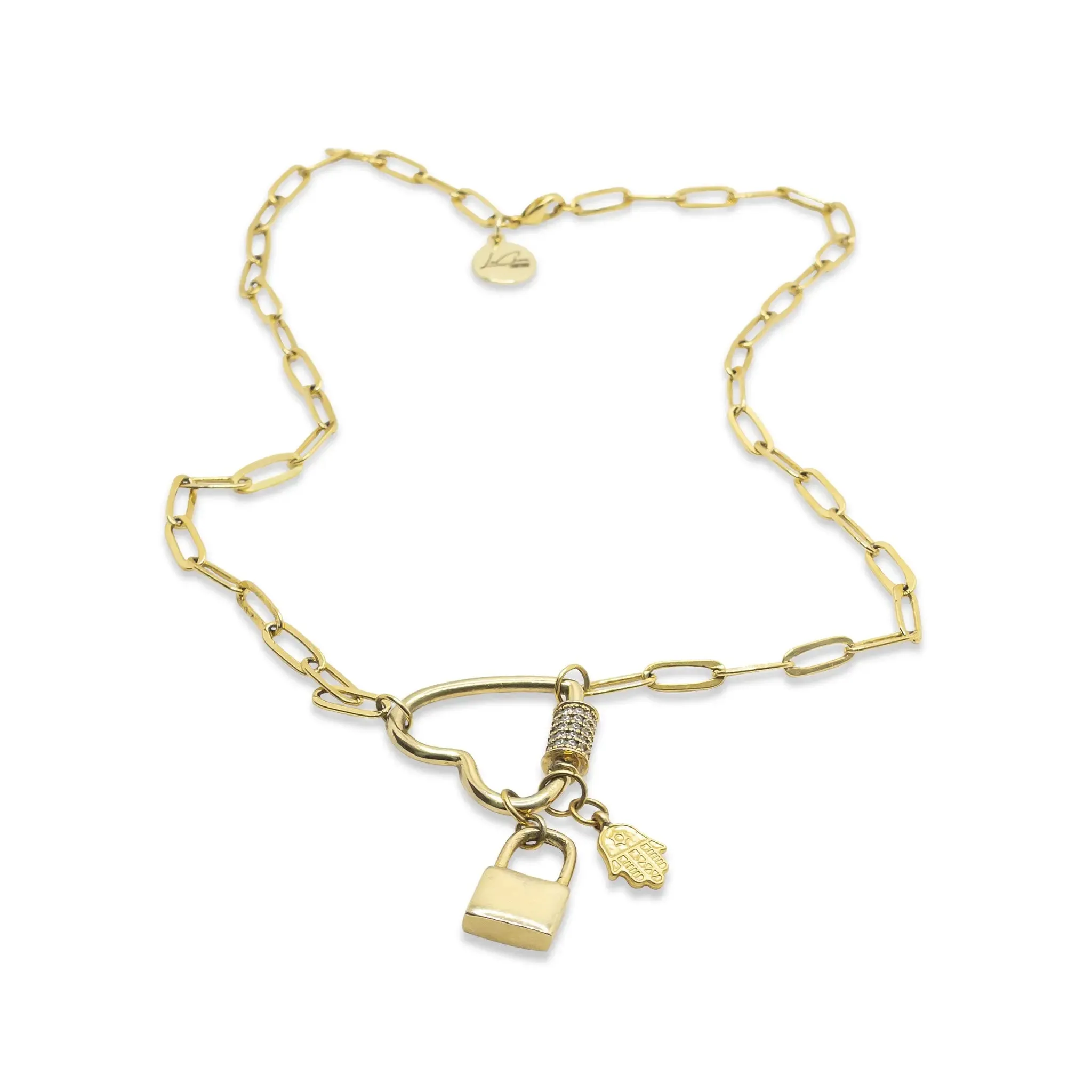Crystal Love Lock Charm Necklace