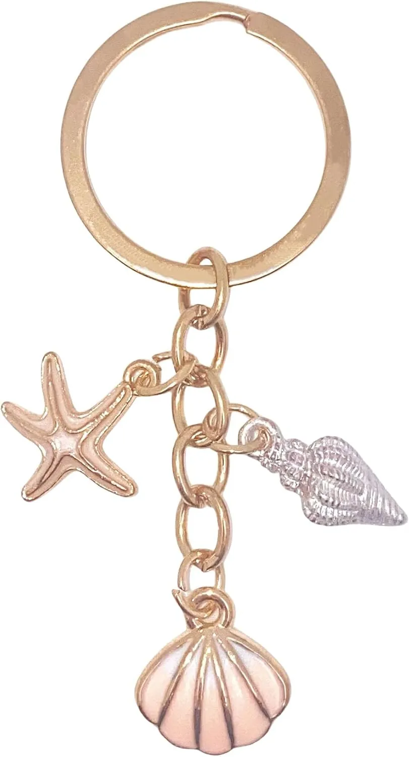 Cute Keychain for Women Aesthetic Keychain Funny Keychain Shell Starfish Key Rings for Car Keys