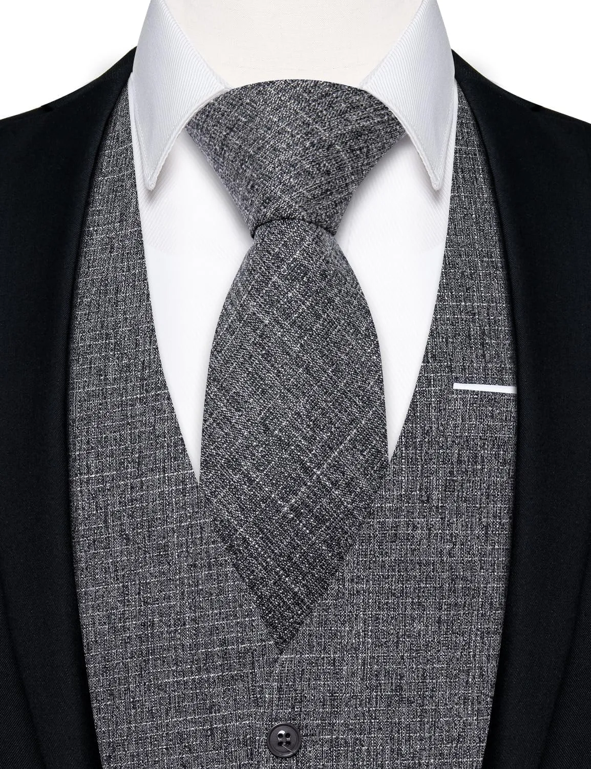DiBanGu Mens Linen Suit Vest Casual Waistcoat and Necktie & Pre-tied Bowtie Set 6PCS Solid Color Dress Vest for Wedding Party