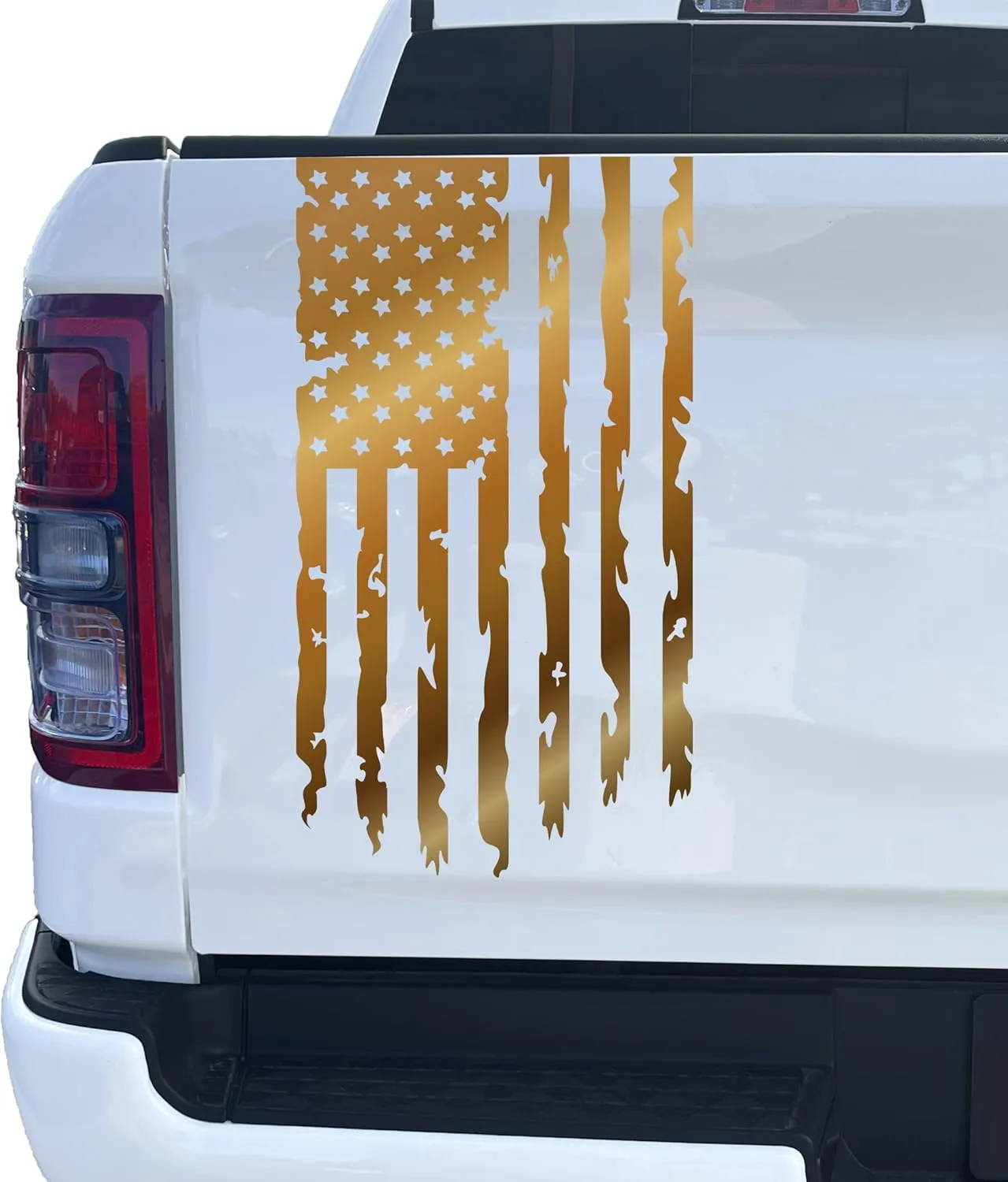 Distressed American USA US Flag Truck Tailgate Vinyl Decal - 2 Pack - Compatible with Most Pickup Trucks EUA Flag - Graphic Car, Tailgate Stickers (10" x 18", Copper Metallic)