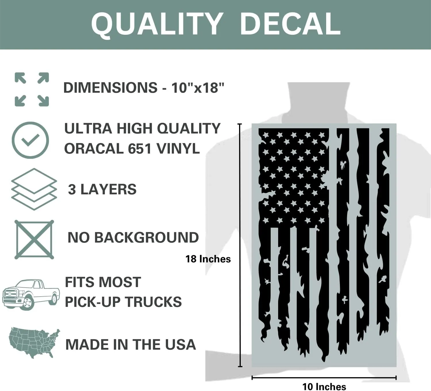 Distressed American USA US Flag Truck Tailgate Vinyl Decal - 2 Pack - Compatible with Most Pickup Trucks EUA Flag - Graphic Car, Tailgate Stickers (10" x 18", Copper Metallic)