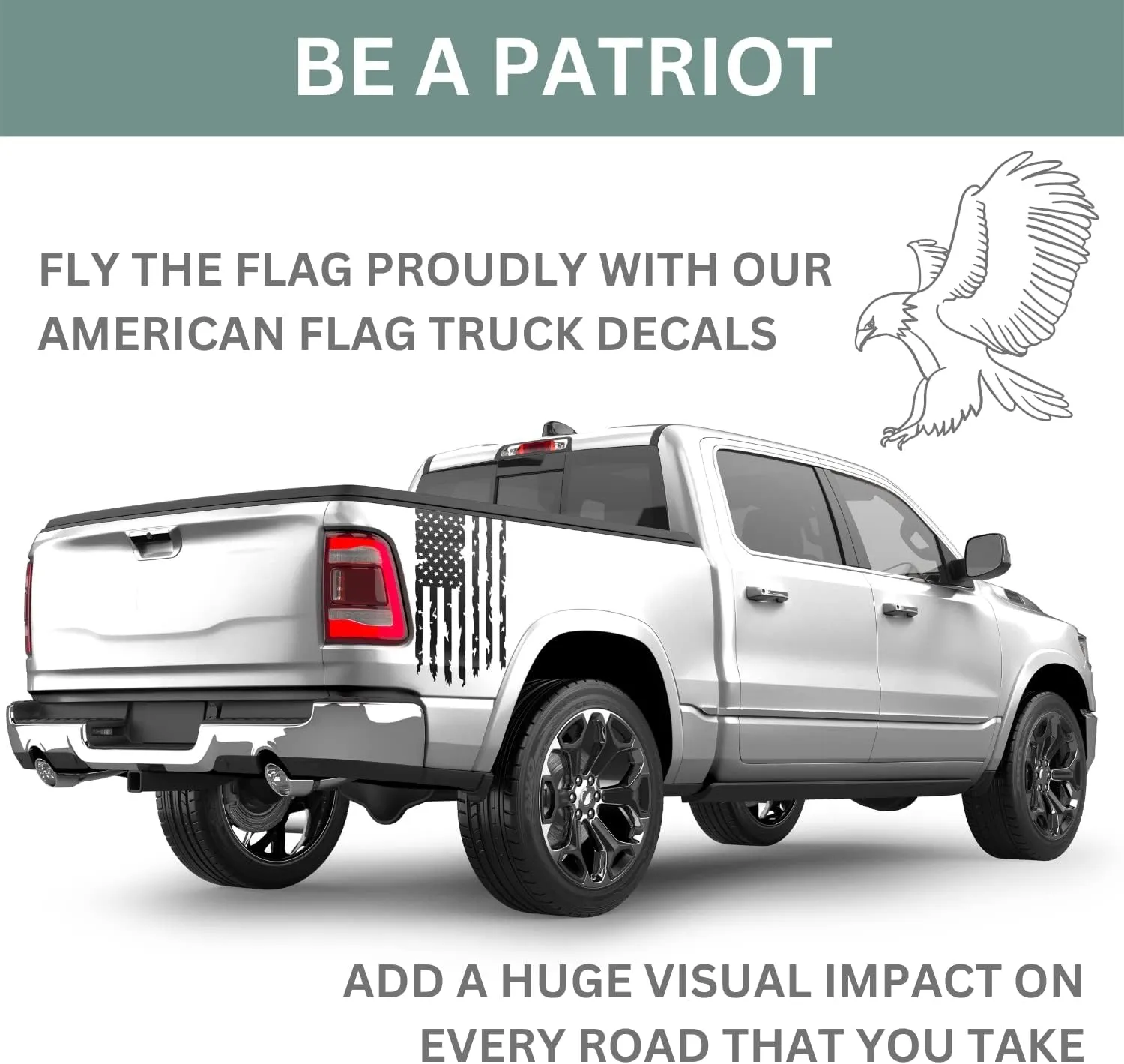 Distressed American USA US Flag Truck Tailgate Vinyl Decal - 2 Pack - Compatible with Most Pickup Trucks EUA Flag - Graphic Car, Tailgate Stickers (10" x 18", Copper Metallic)