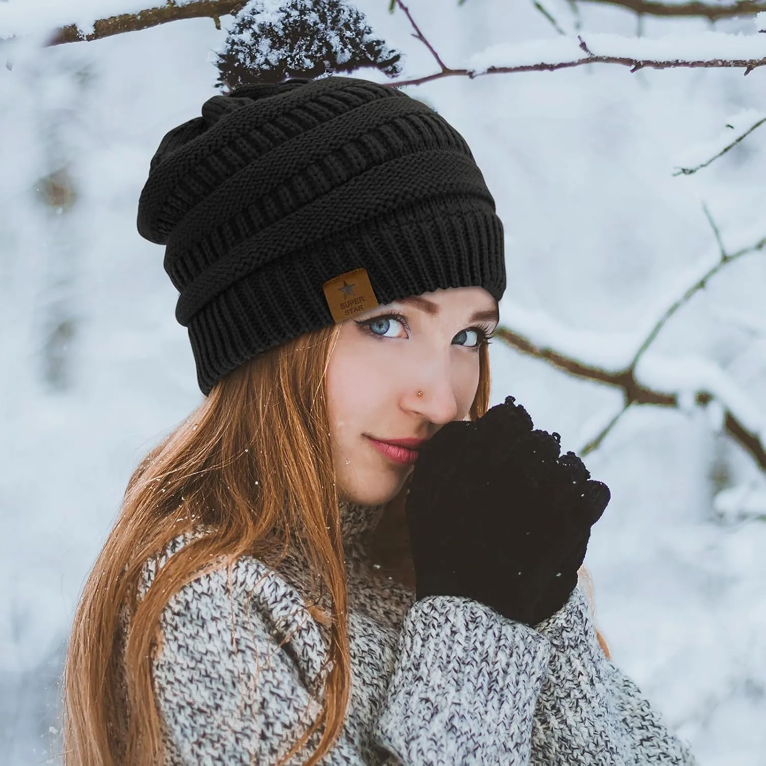 Durio Womens Knit Beanie Winter Thick Solid Fleece Lined Beanie Hats for Women Men Unisex Warm Skiing Beanies