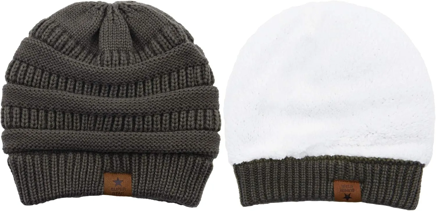 Durio Womens Knit Beanie Winter Thick Solid Fleece Lined Beanie Hats for Women Men Unisex Warm Skiing Beanies