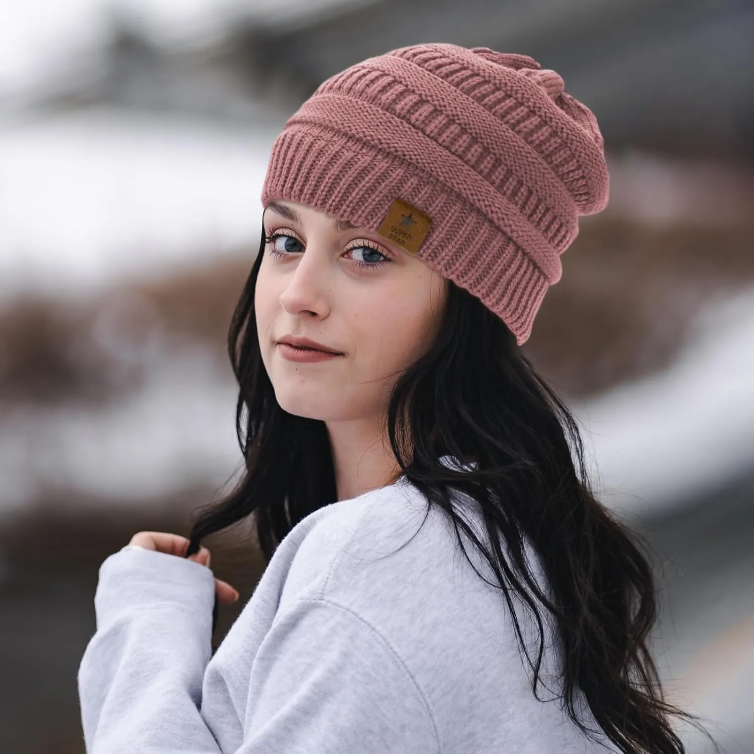Durio Womens Knit Beanie Winter Thick Solid Fleece Lined Beanie Hats for Women Men Unisex Warm Skiing Beanies