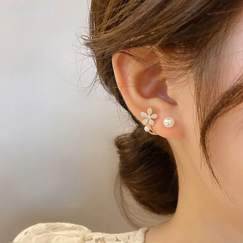 Elegant Inlaid Pearl Flower Earrings Zircon Gift For Women Jewelry
