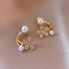 Elegant Inlaid Pearl Flower Earrings Zircon Gift For Women Jewelry