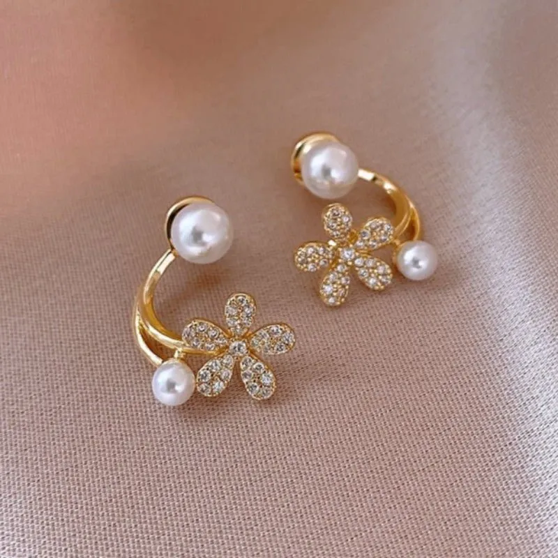 Elegant Inlaid Pearl Flower Earrings Zircon Gift For Women Jewelry
