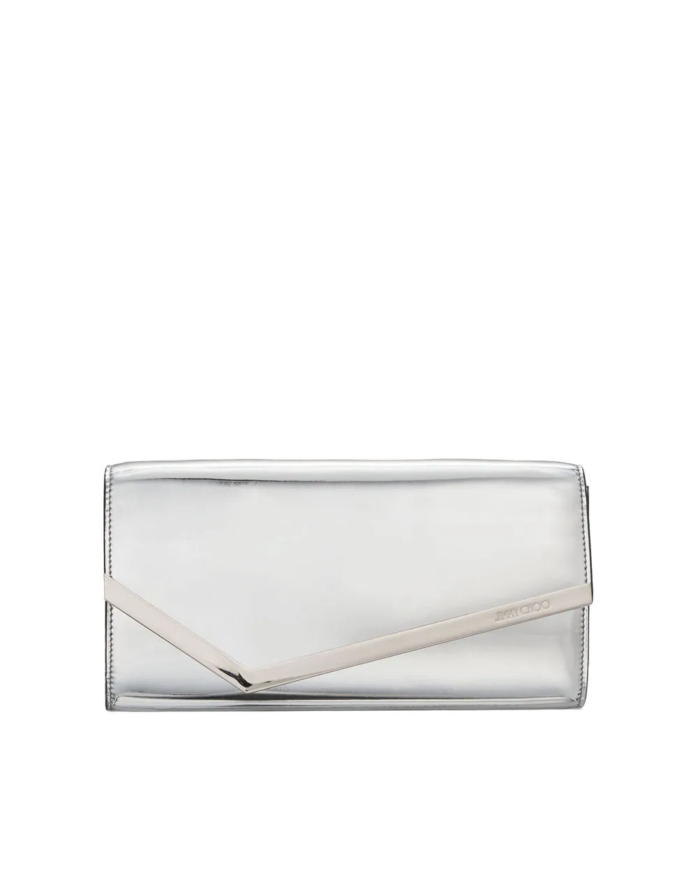 Emmie Flap Patent Clutch in Silver