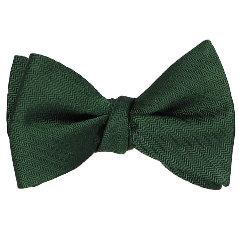 Forest Green Herringbone Silk Self-Tie Bow Tie