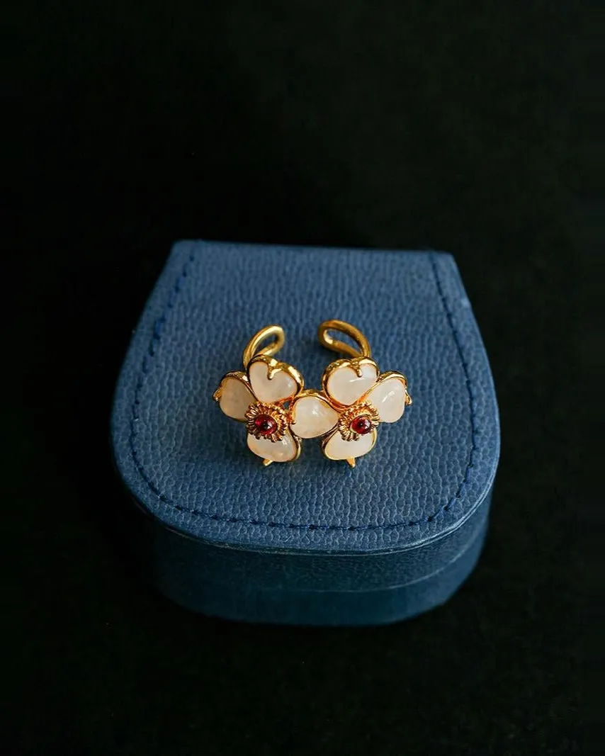Four-leaf Clover Double Flower Rings