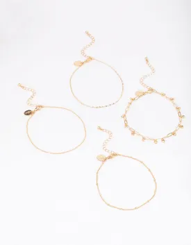 Gold Mixed Chain Anklet 4-Pack
