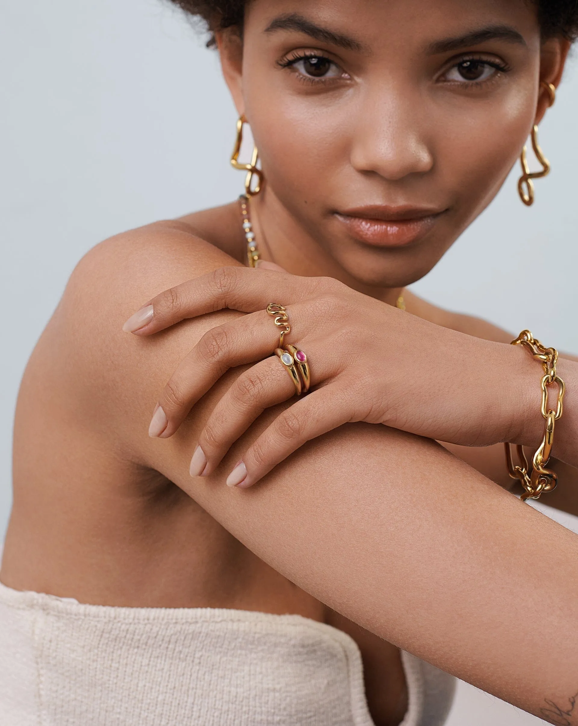 Good Vibes Gemstone Stacking Ring | 18k Gold Vermeil/Pink Quartz