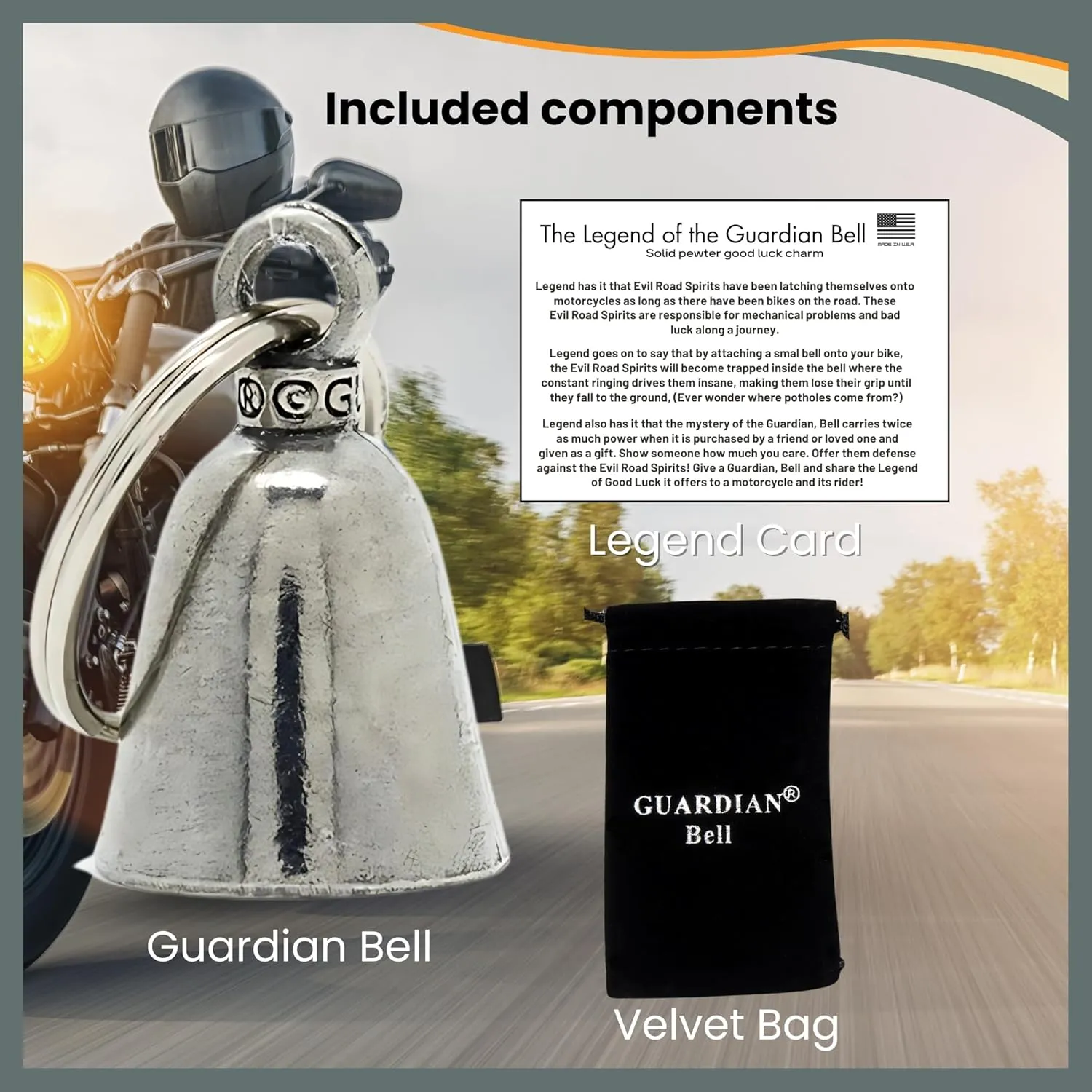 Guardian Bell ManekiNiko Good Luck Bell w/Keyring & Black Velvet Gift Bag | Motorcycle Bell | Lead-Free Pewter | Good Luck Gift to Friends & Family | Bike Bell | Made in USA