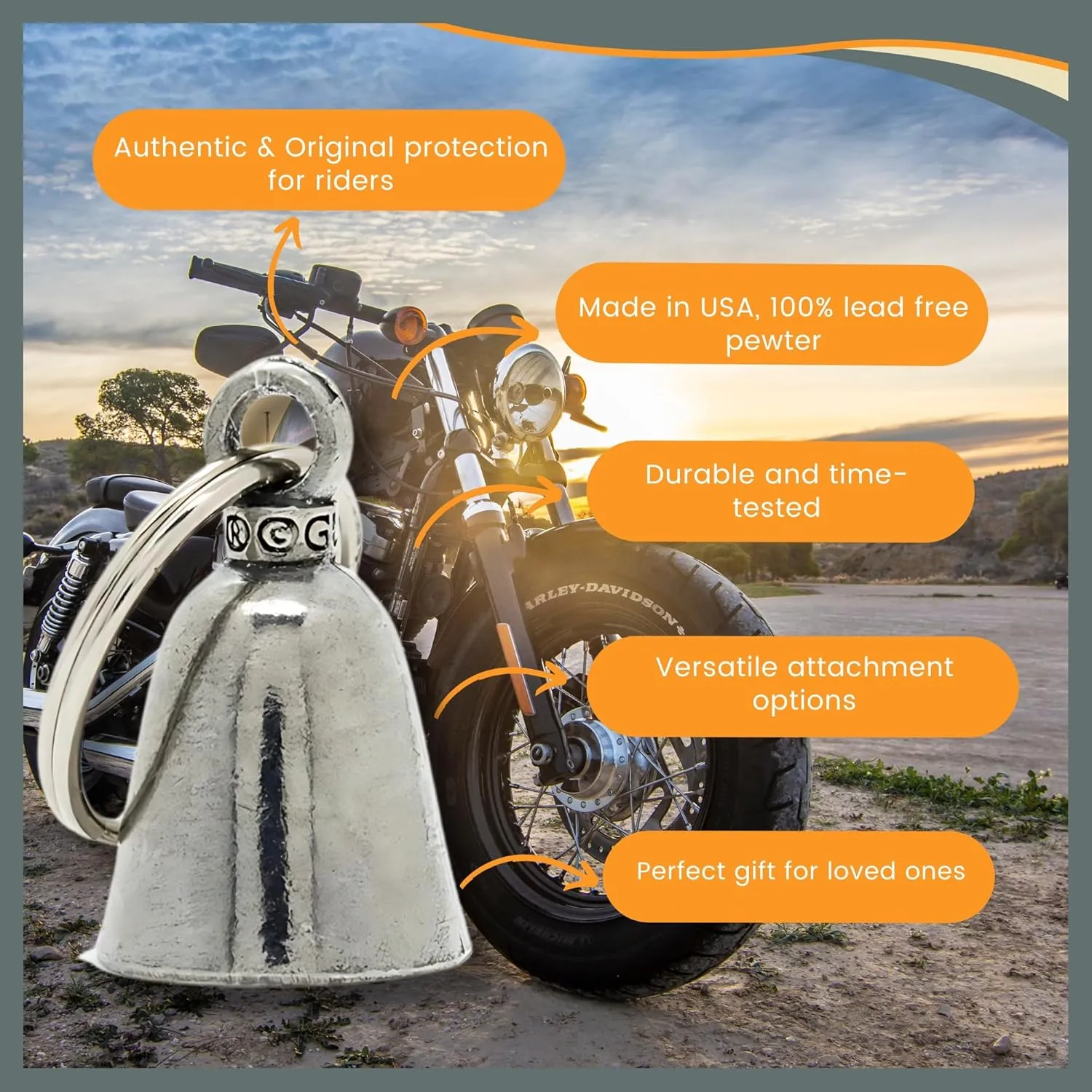 Guardian Bell ManekiNiko Good Luck Bell w/Keyring & Black Velvet Gift Bag | Motorcycle Bell | Lead-Free Pewter | Good Luck Gift to Friends & Family | Bike Bell | Made in USA