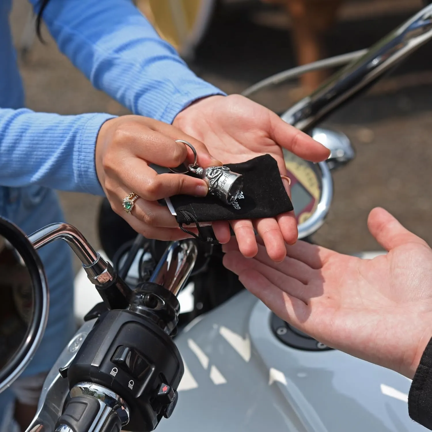 Guardian Bell ManekiNiko Good Luck Bell w/Keyring & Black Velvet Gift Bag | Motorcycle Bell | Lead-Free Pewter | Good Luck Gift to Friends & Family | Bike Bell | Made in USA