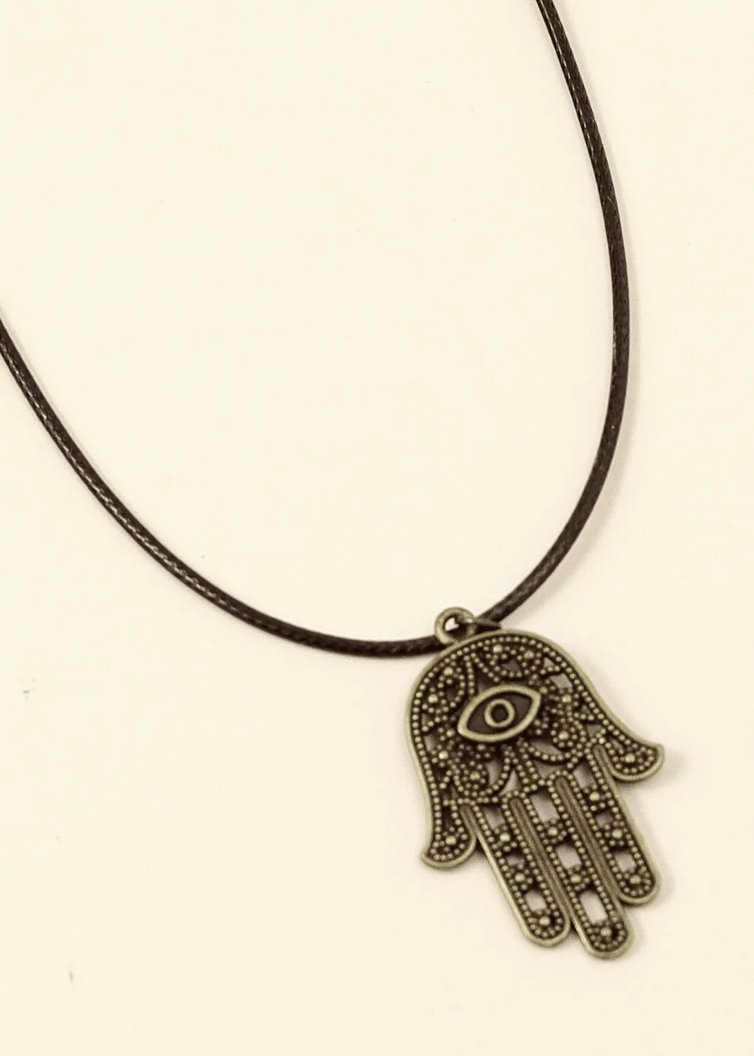 Hamsa Brown Cord Necklace