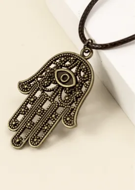 Hamsa Brown Cord Necklace